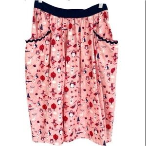 Unique Vintage Pink Winter Animals Full Swing Skirt Festive cotton - 1X/16 - NWT
